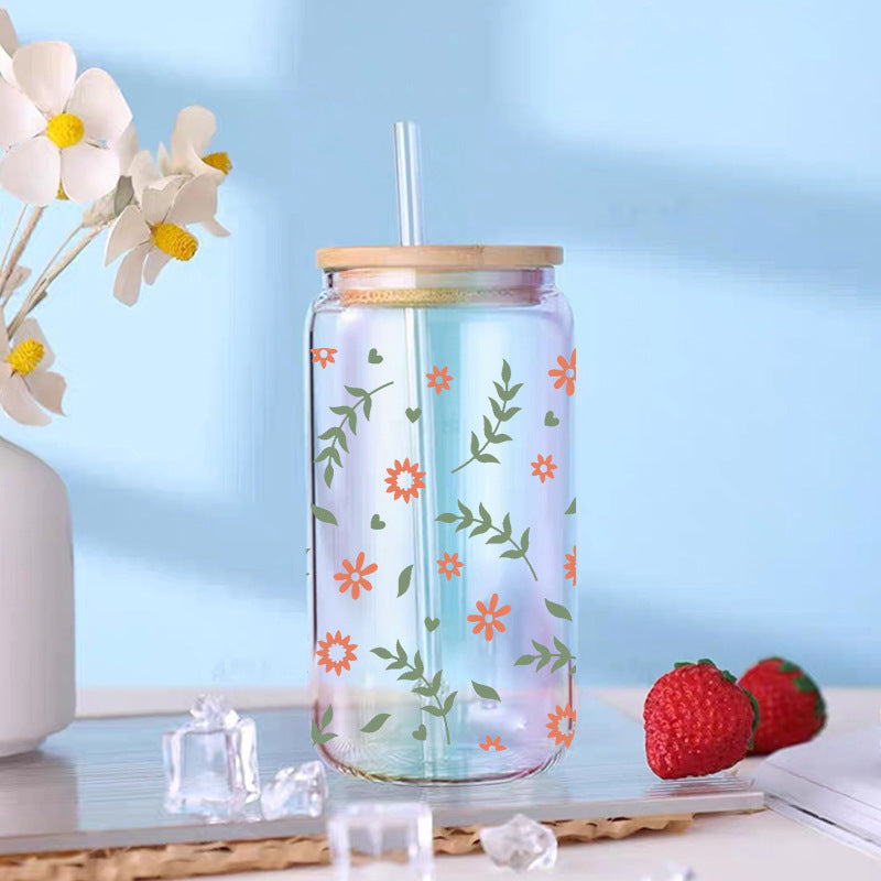 Wholesale Green Branches Leaves Flowers Branches 16oz Cup UV DTF Wraps