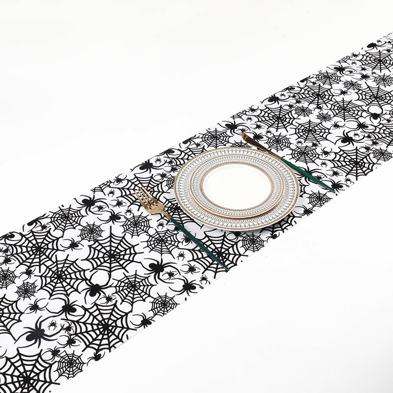 Wholesale Halloween Fine Linen Print Flocked Tablecloth