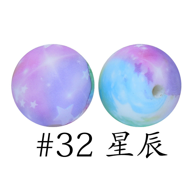 Wholesale 50pcs 16mm Print Silicone Beads Colorful Silicone Water Transfer Beads