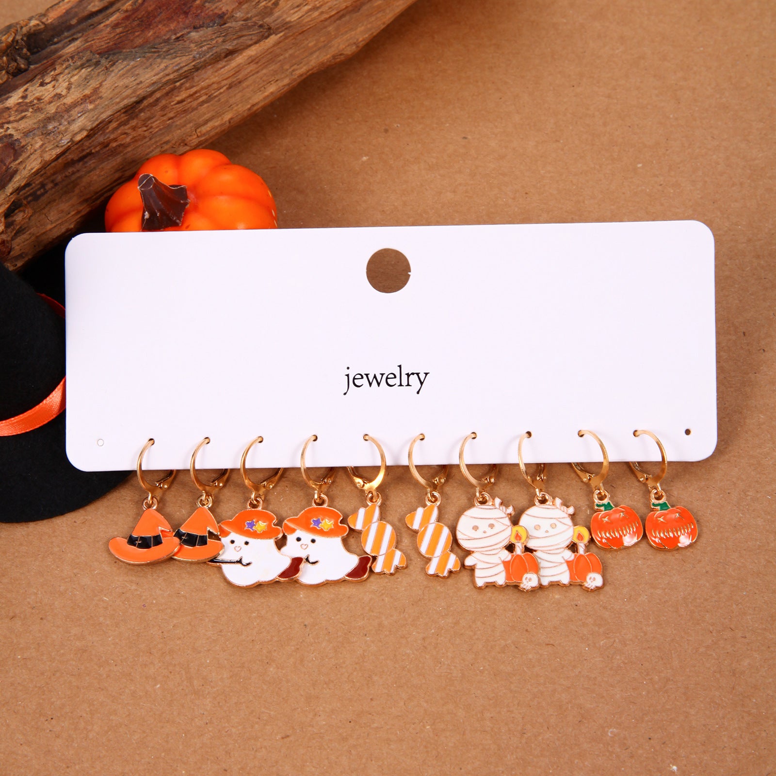 Wholesale Zinc Alloy Electroplated  Earring Set 5 Pcs Pumpkin Skull Ghost Design Women Party Jewelry Accessory