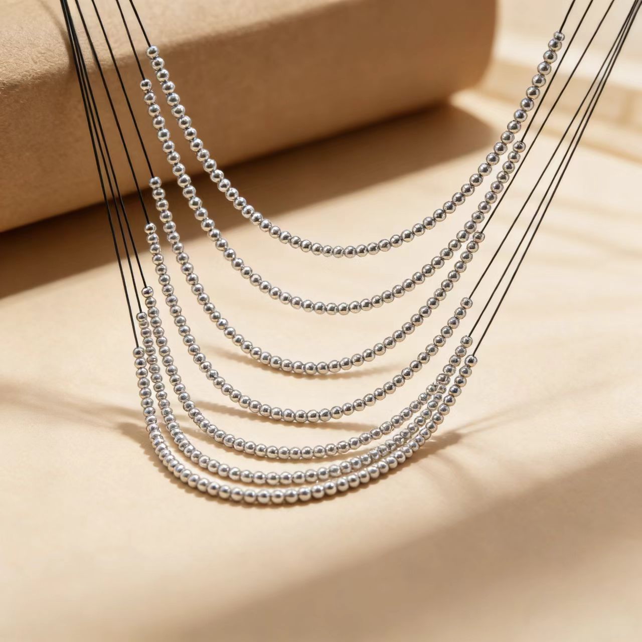 Wholesale Electroplated circular bead multi-layer layered necklace