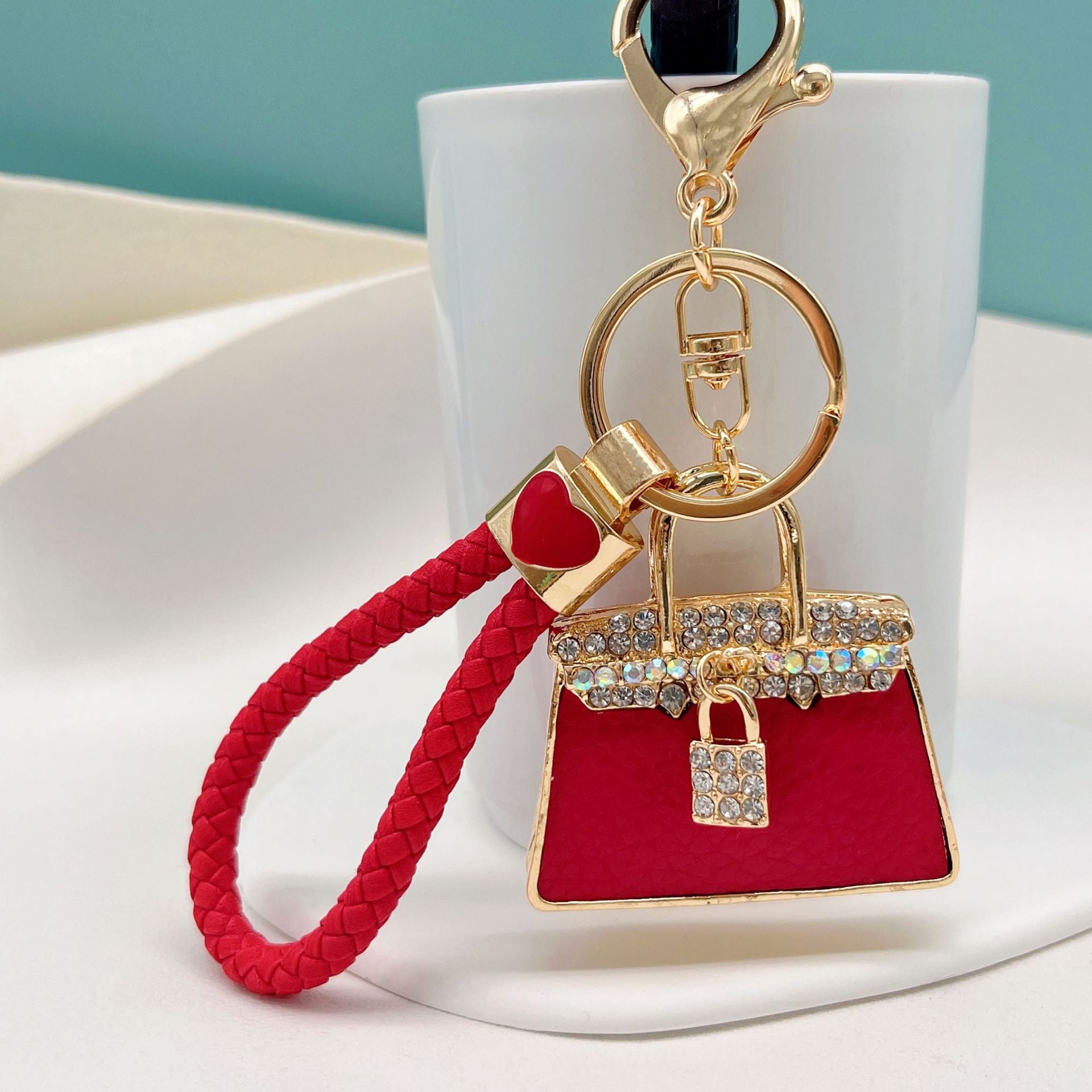 Wholesale Rhinestone Leather Handbag Alloy Keychain