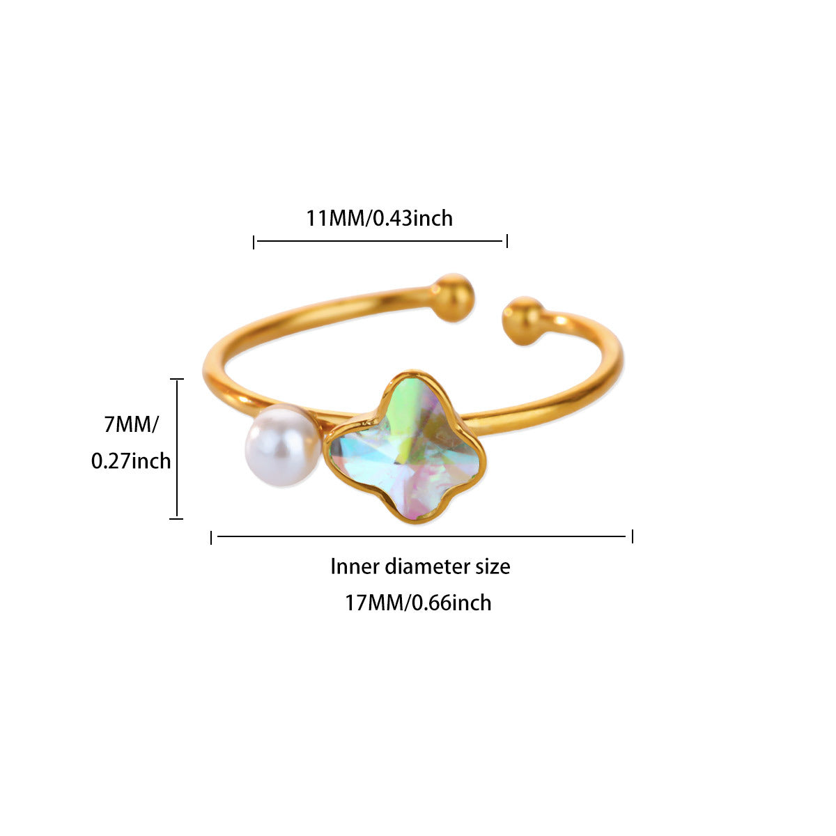 Wholesale Luxury Zircon Pearl Heart-Shaped Adjustable Opening Ring