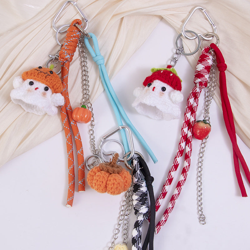 Wholesale  pumpkin bag hanging DIY wool braided rope keychain