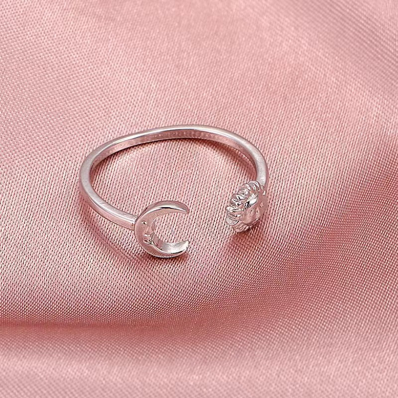 Wholesale Sun and Moon Tonghui Stacked  Diamond  Open Copper Rings Necklaces Jewelry Set