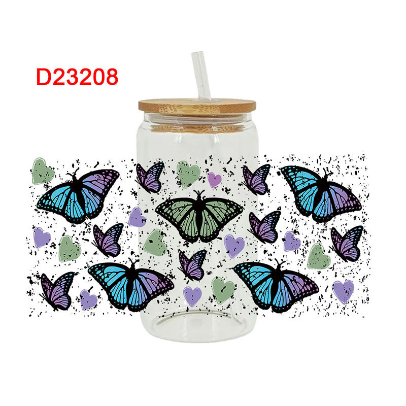 Wholesale Cartoon Cute Yellow Bee Butterfly Flower Theme 16oz Cup UV DTF Wraps
