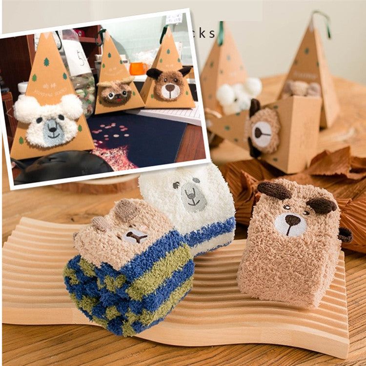 Wholesale Christmas plus velvet warm coral fleece socks gift box