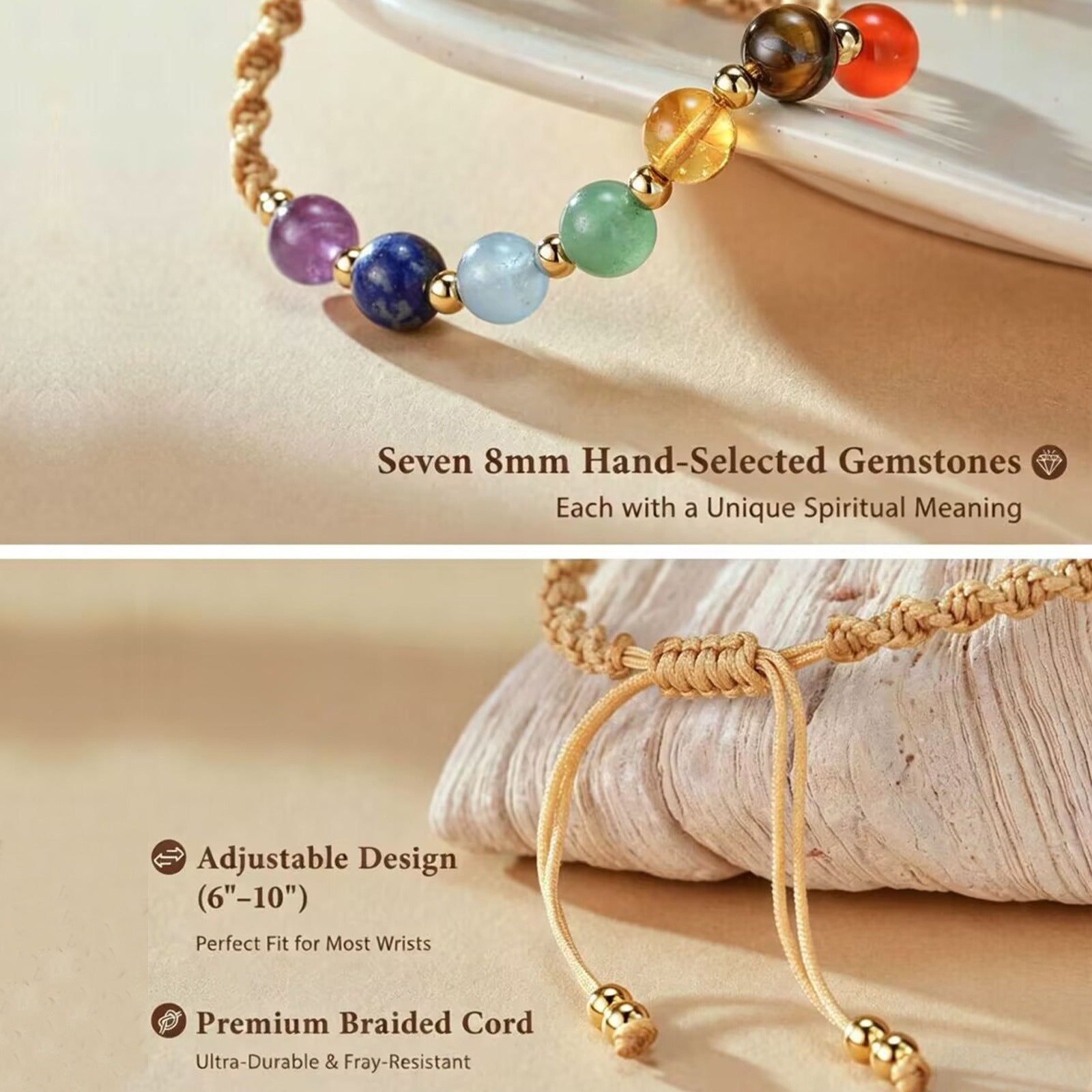 Wholesale Seven Colors Natural Stone Handmade Woven Flat Knot Bracelet Bohemian Yoga Gift Jewelry Accessory
