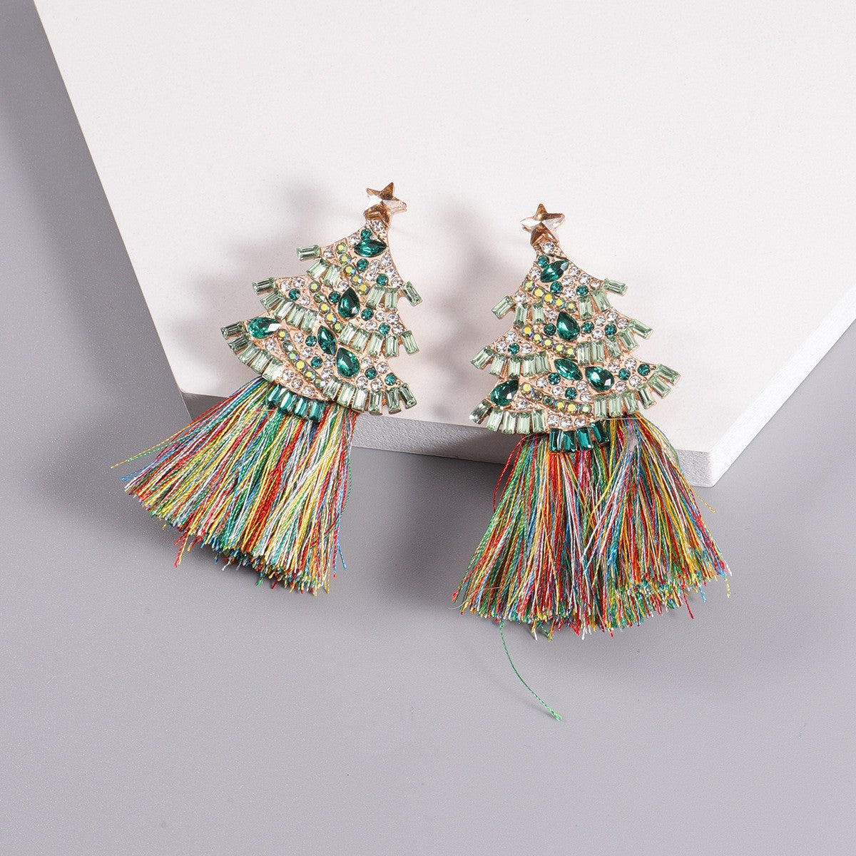 Wholesale Cute cartoon beaded  Christmas tree earrings