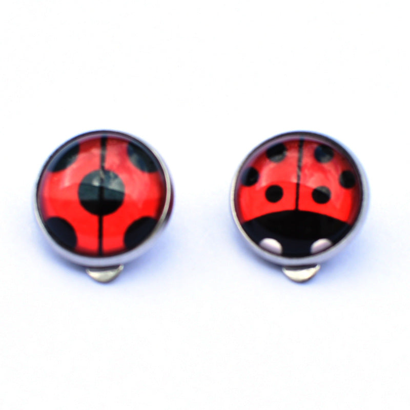 Wholesale Seven-spotted ladybug polka dot girl stainless steel ear clip