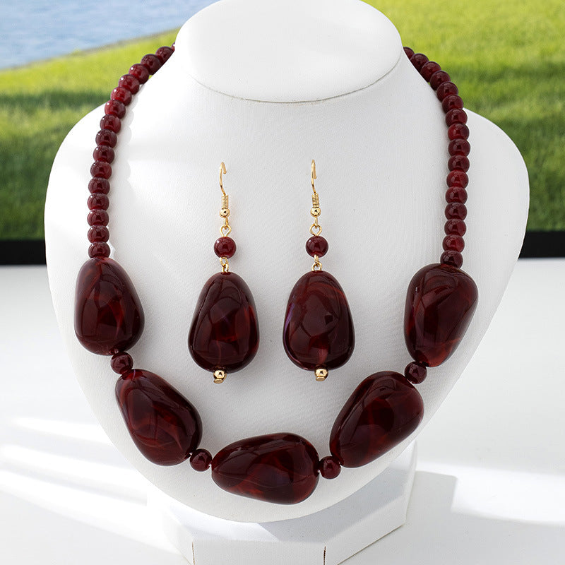 Wholesale Acrylic Alloy Retro Geometric Necklace Earrings Set For Women Party Wear Gift