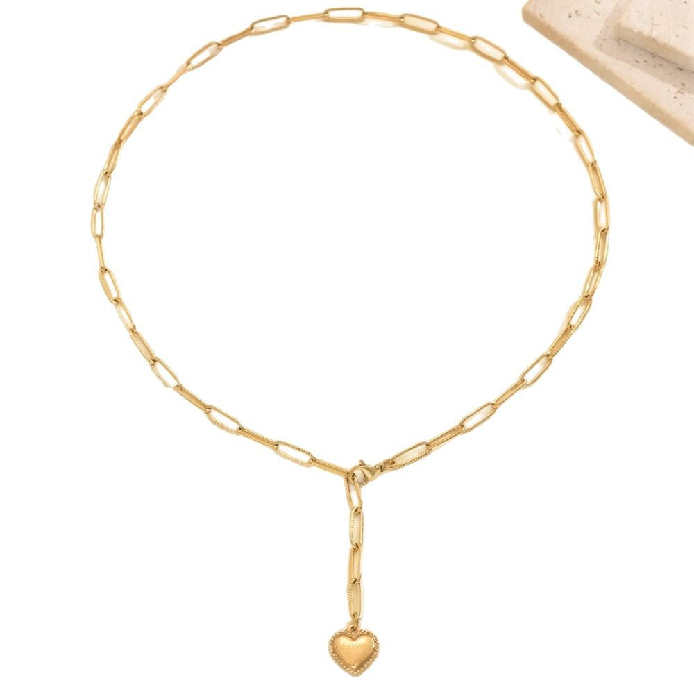 Wholesale Stainless steel gold colored interlocking heart necklace