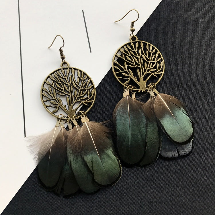 Wholesale Peacock Feather Tassel Bohemian Earrings