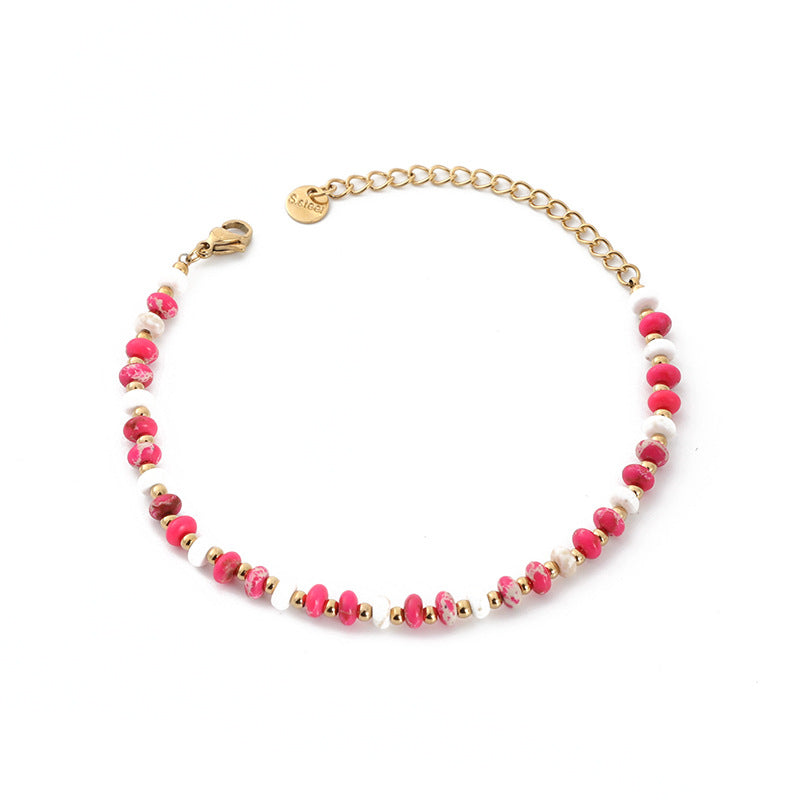 Wholesale Gold Plated Stainless Steel Freshwater Natural Stone Bracelet