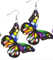 Wholesale Butterfly Wings Simulated Butterfly Double Sided Printed Leather Earrings