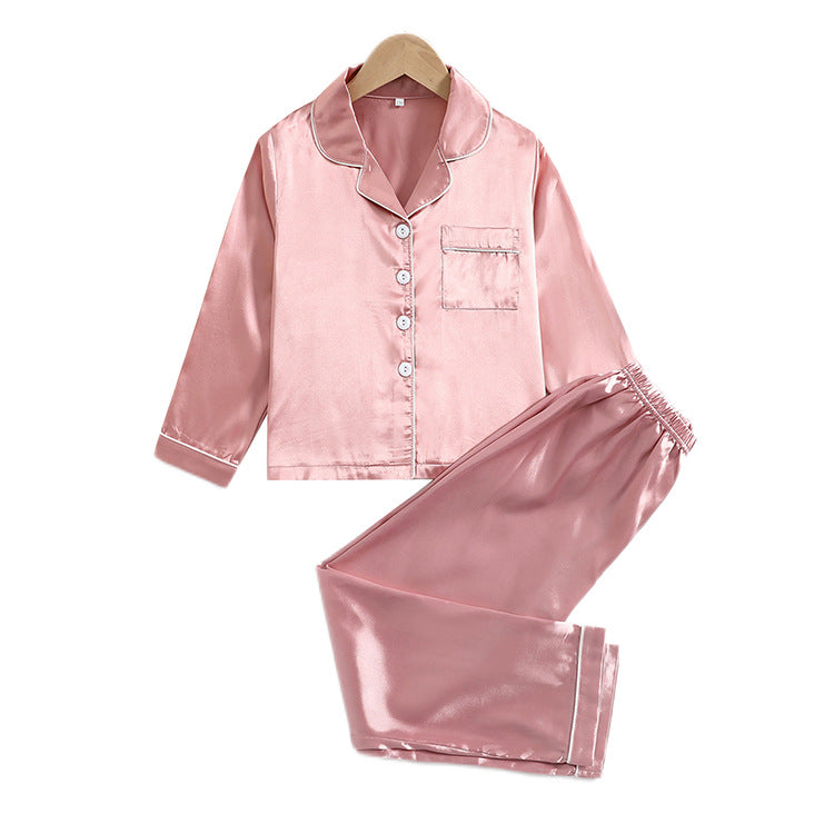 Wholesale Simulation Silk Solid Color Long Sleeved Children's Pajama Sets