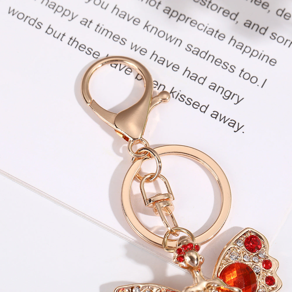 Wholesale Spread Butterfly with Water Diamond Metal Keychain