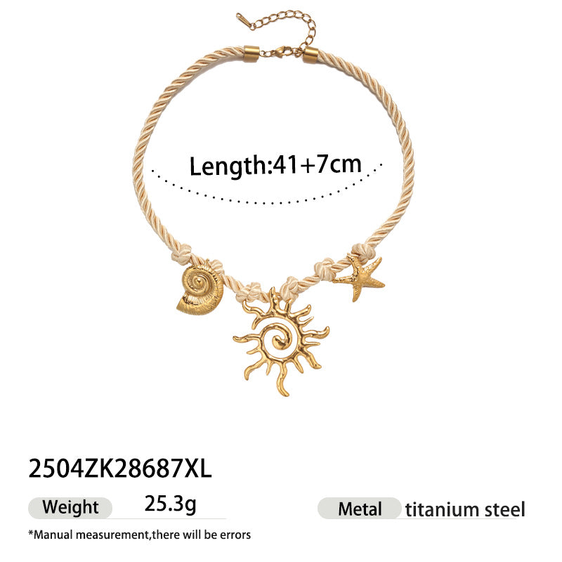 Wholesale Tyna European and American Light Luxury 18K Gold Stainless Steel Conch Sea Star Sun Thick Rope Necklace All-match Cross-border Trendy Jewelry