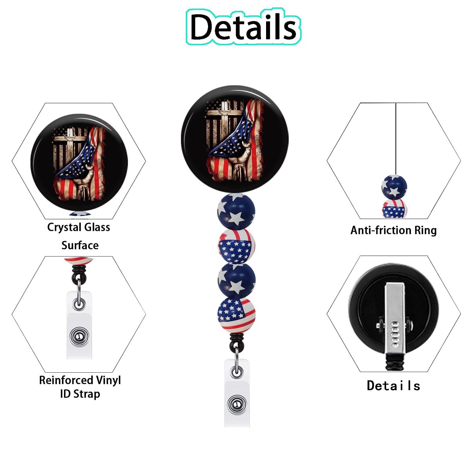 Wholesale ABS Rainbow Flag Wooden Bead Emblem Scroll Retractable Keychain