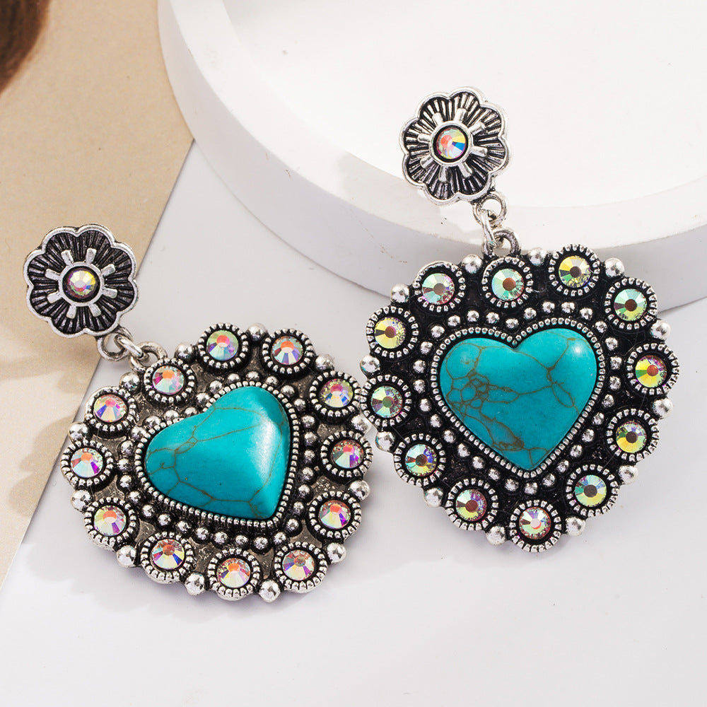 Wholesale Vintage silver-plated diamond turquoise heart pendant