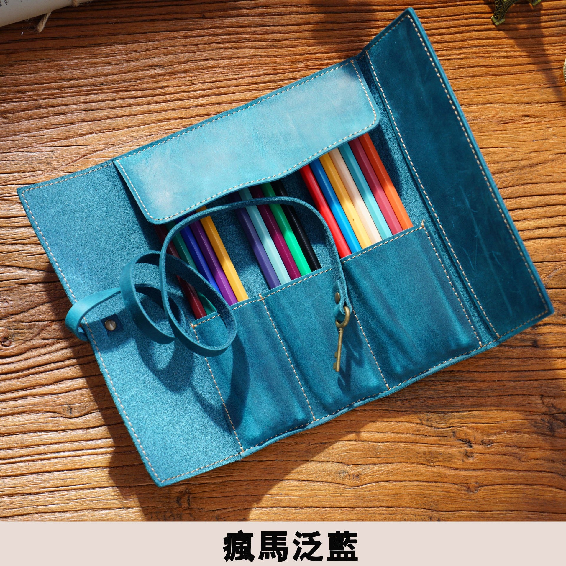 Wholesale Top layer cowhide pen curtain crazy horse leather pencil case retro pencil case