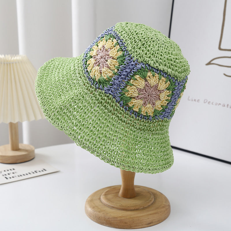 Wholesale Rainbow Color Braided Flowers Straw Hat