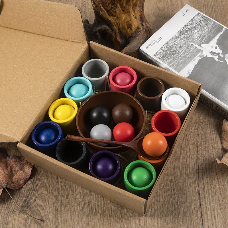 Wholesale Children's New Puzzle Fun 12 Color Ball and Cup Color Classification Wooden Toy Clip Bead Color Recognition Matching Toy