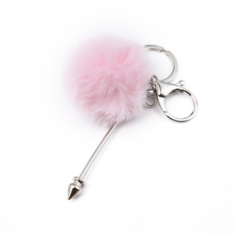 Wholesale DIY wool ball rivet keychain creative cute plush pendant luggage accessories keychain