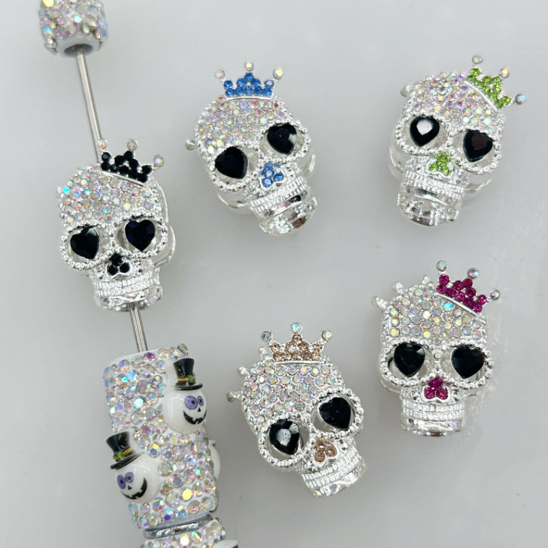 Wholesale 20pcs Heavy-Duty  Alloy Crown Ghost Skull Four-Hole Loose 3D  Crystal Beads