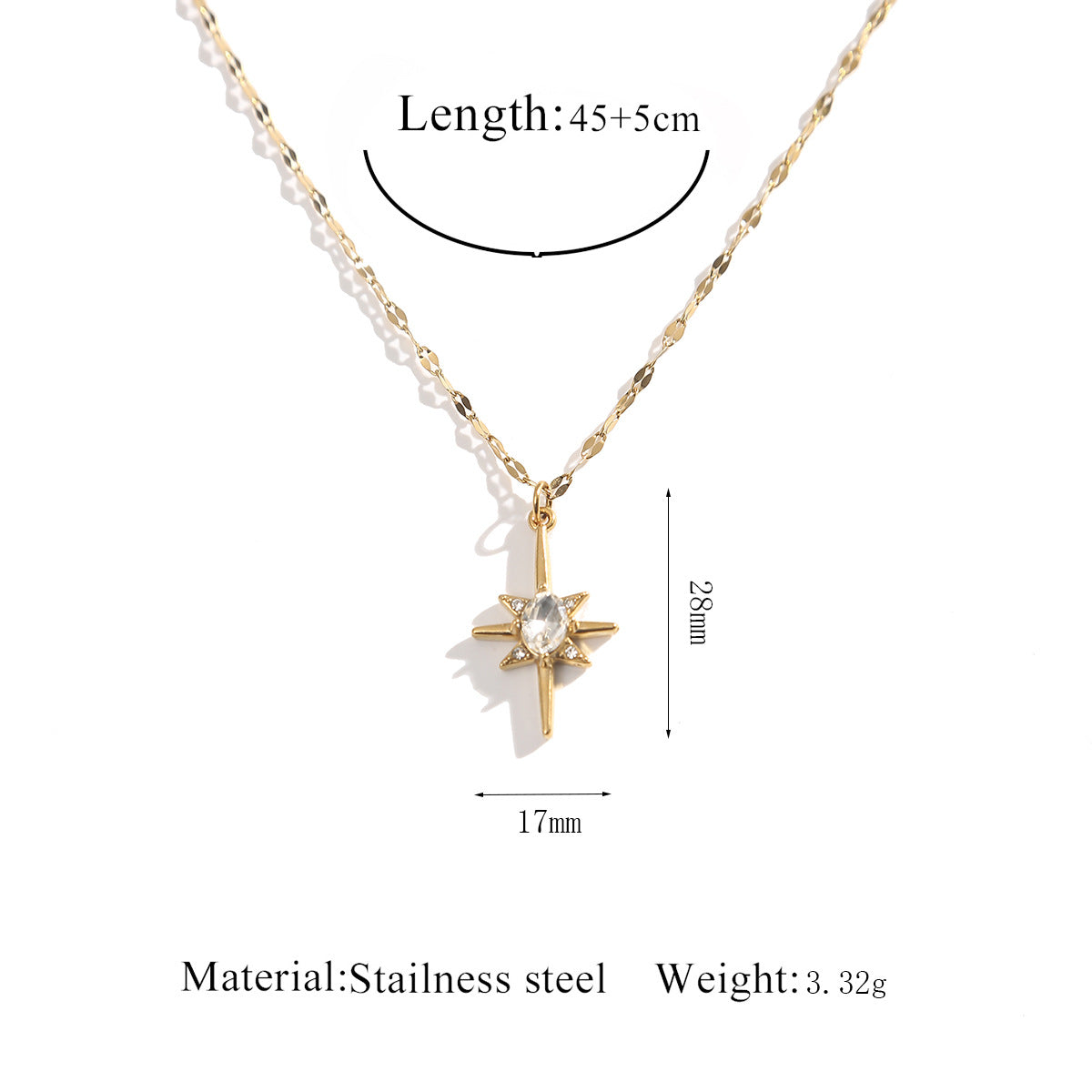 Wholesale Golden Clover Cross Hexagram Diamond Stainless Steel Necklace