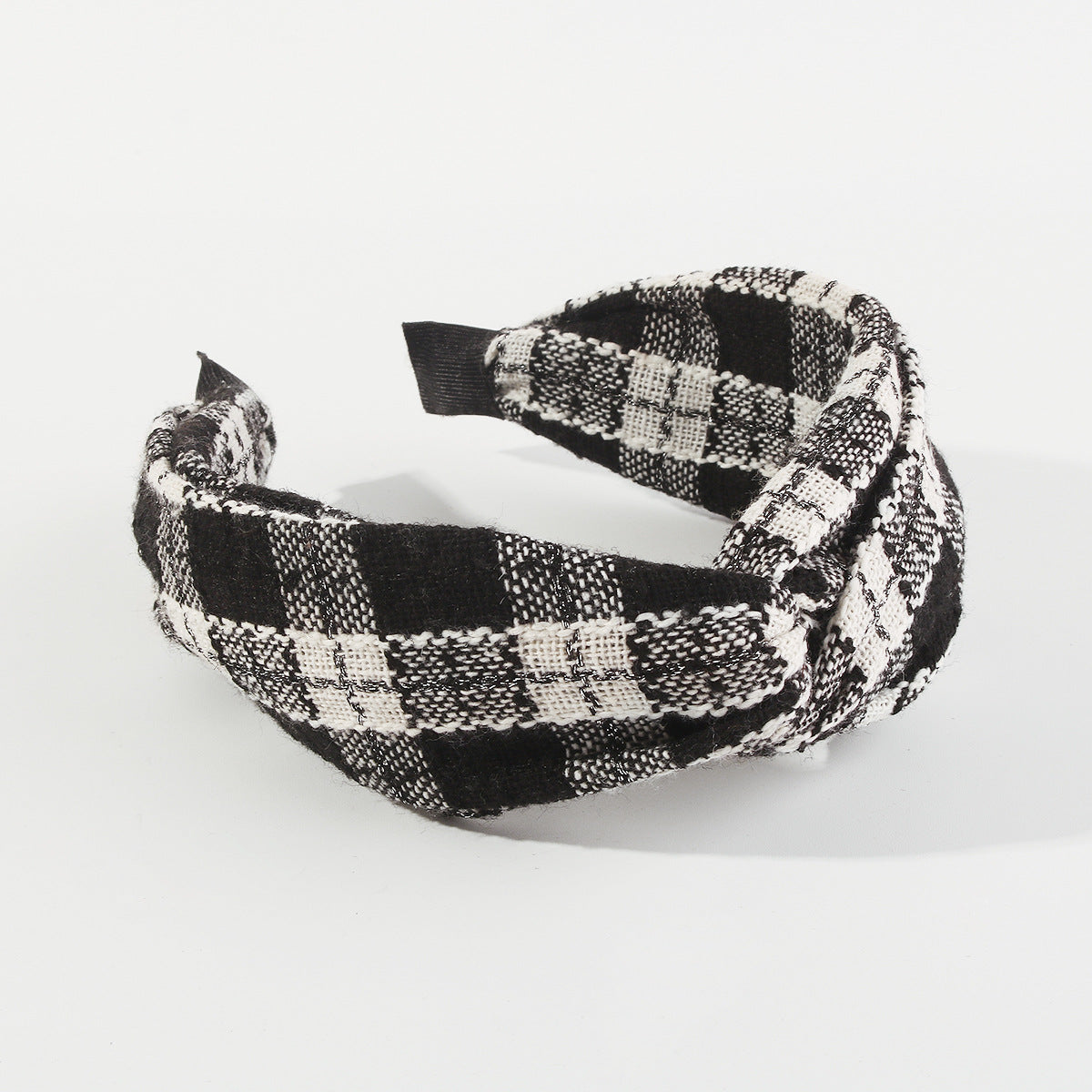 Wholesale Wide Edge Knotted Plaid Fabric Hairbands