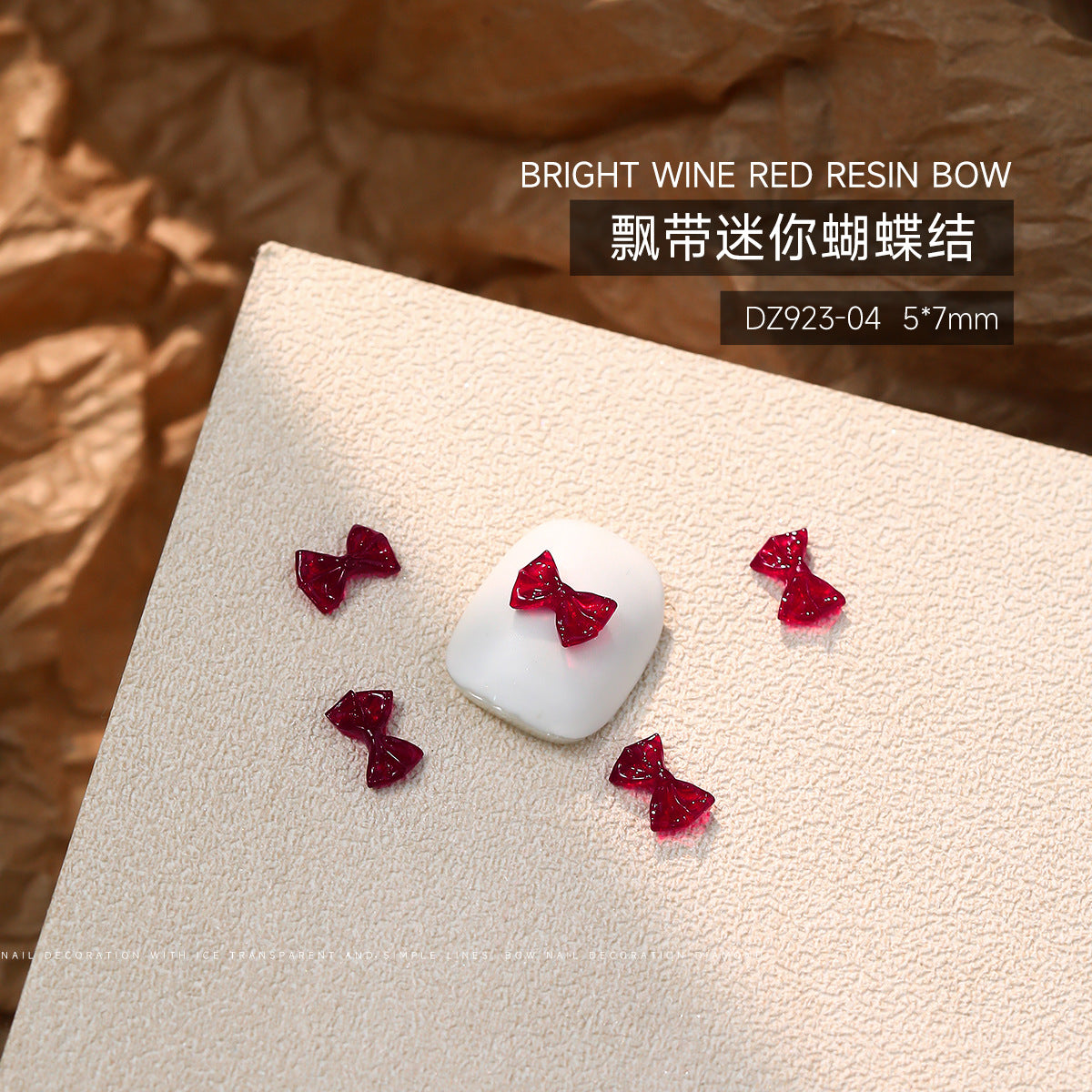 Wholesale 50pcs Bow Nail Art Accessories Burgundy Resin Frosted Mini Three-Dimensional Ribbon Butterfly Bow Tie Nail Decoration