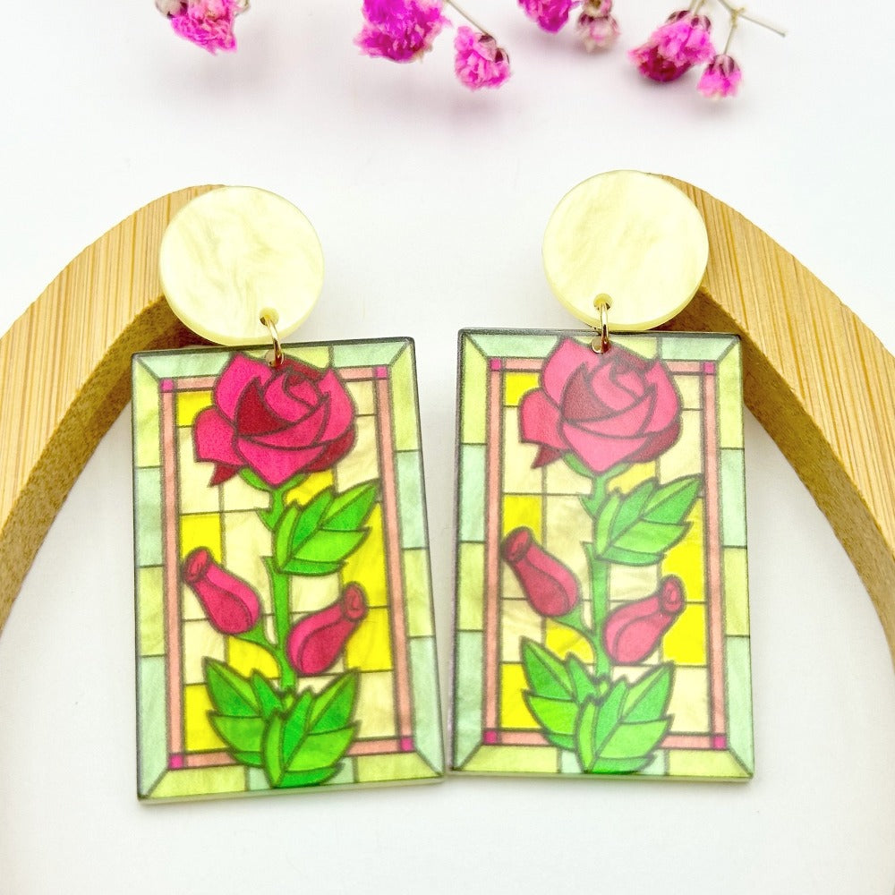 Volesar Floral Acrylic Hand Painted Oil Stud Earrings