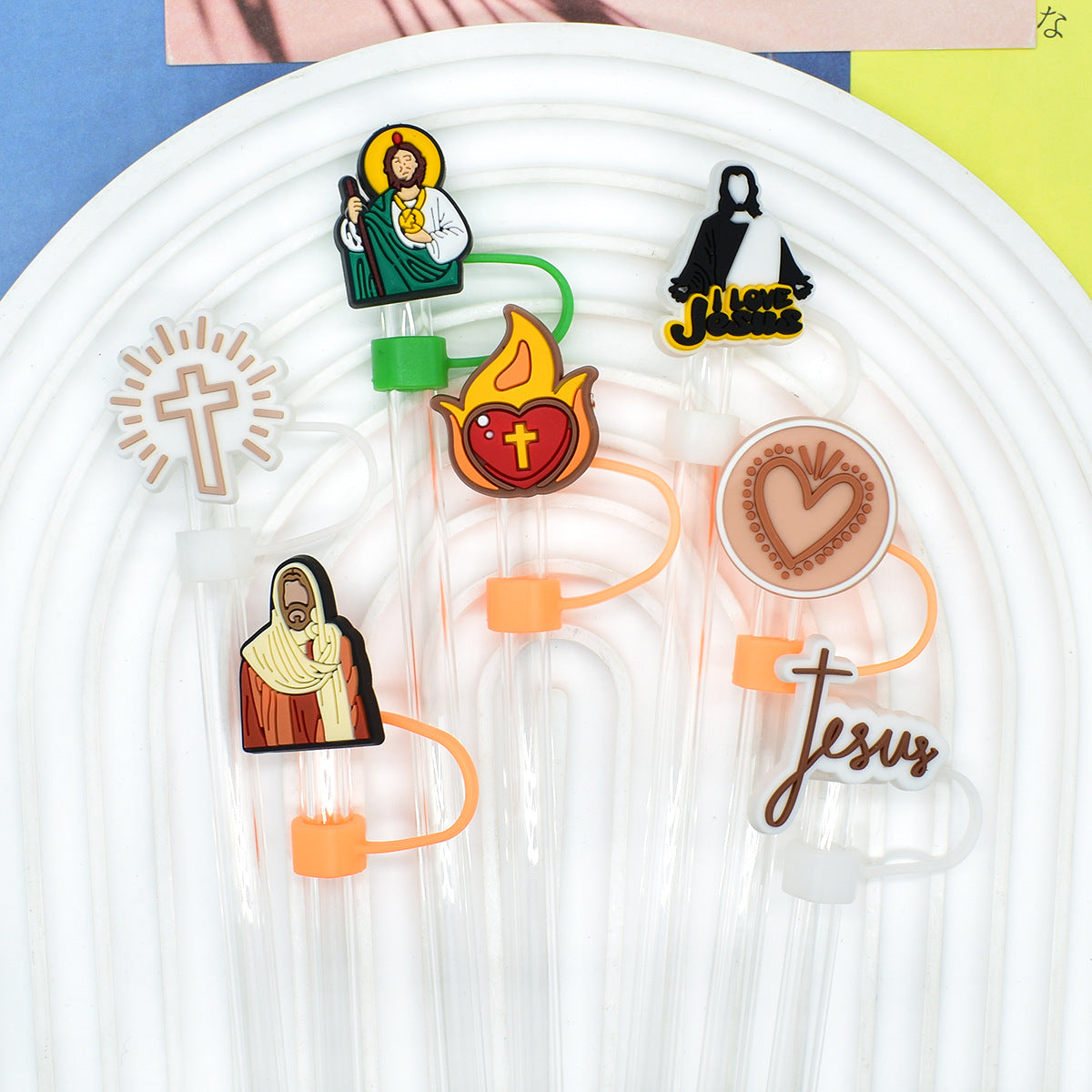 Wholesale Random 100pcs  Bible series water cup straw cap 10mm  cartoon Straw Cover