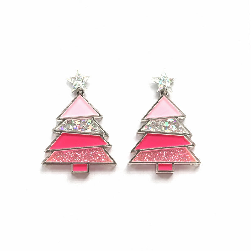 Wholesale Christmas Geometric Sequined Christmas Tree Earrings