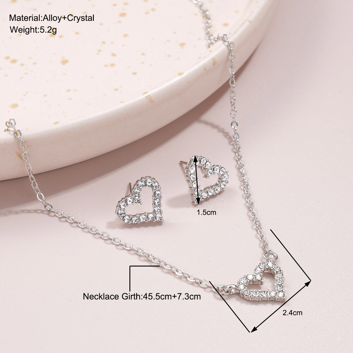 Wholesale Fashion Micro-diamond Hollow Heart Earrings Necklace