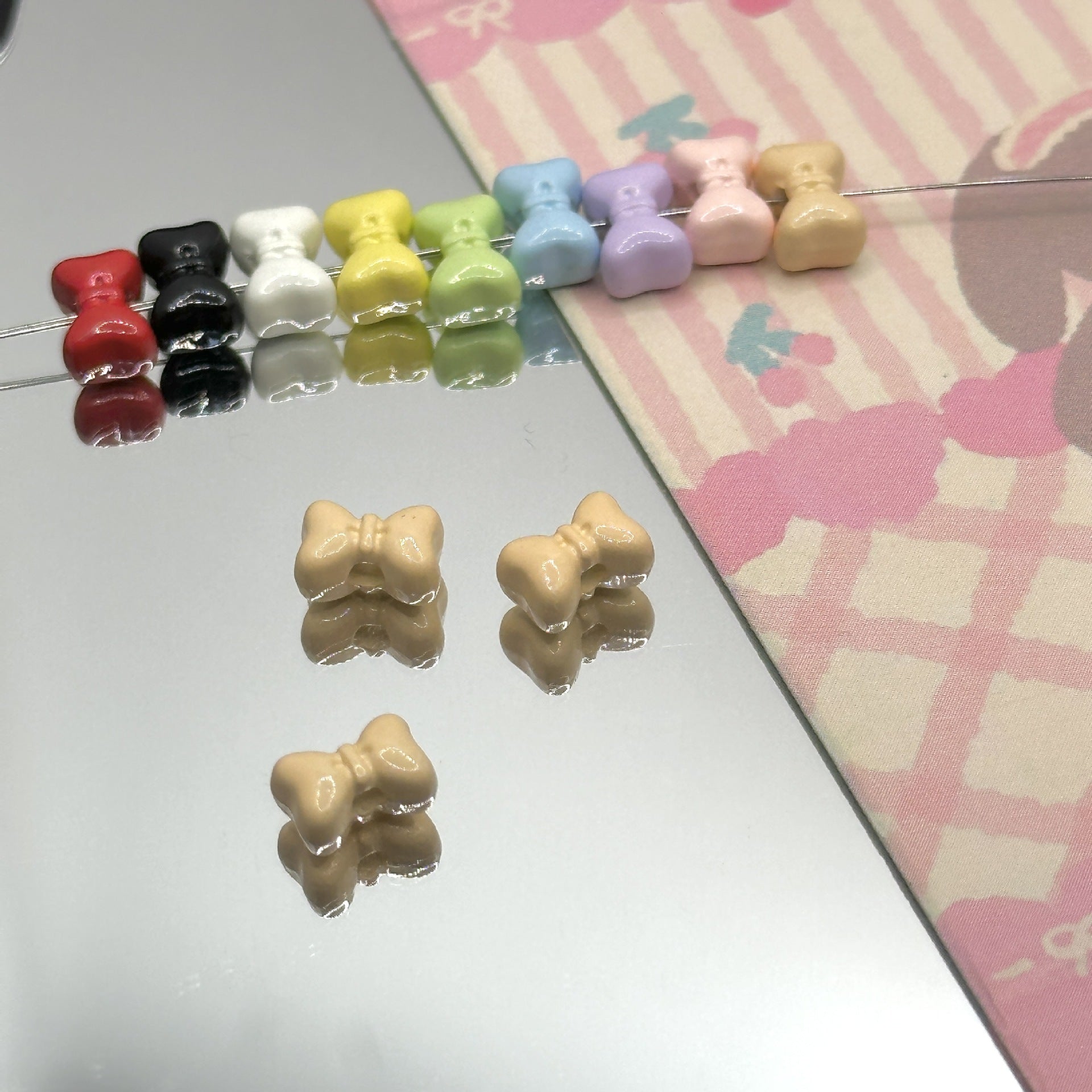 Wholesale 10pcs Mini Bow Separated Beads Colorfulful Painted Alloy Loose Beads Handmade DIY