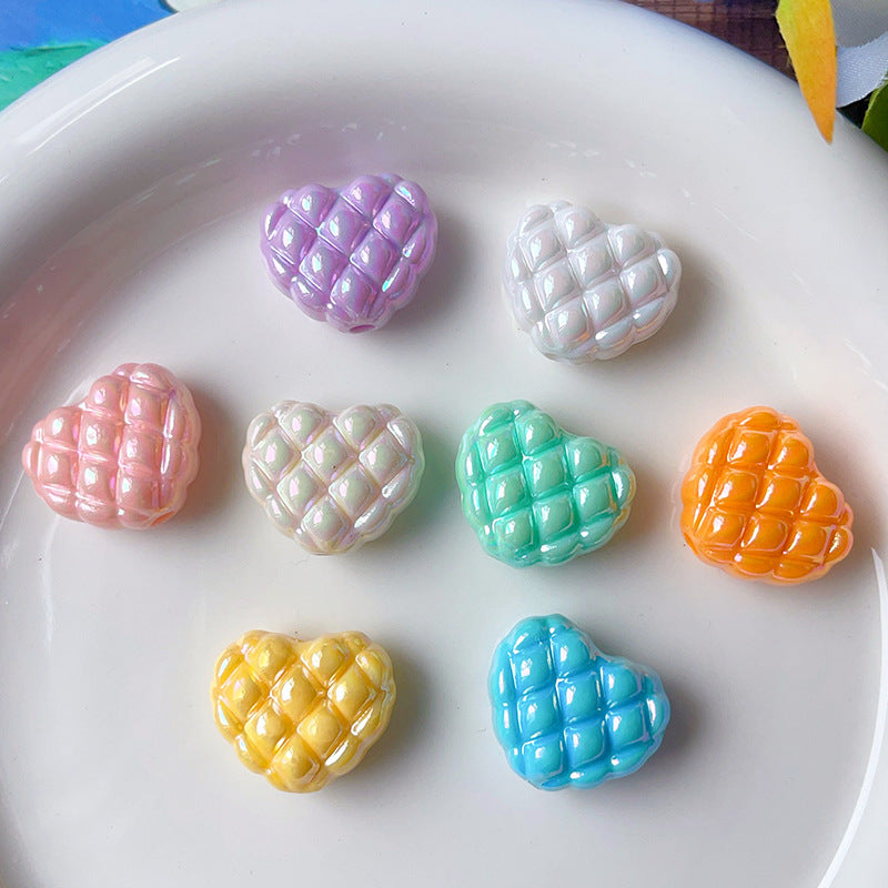 Wholesale 5pcs/pack  Checkered heart-shaped dopamine heart-shaped beads Acrylic Beads