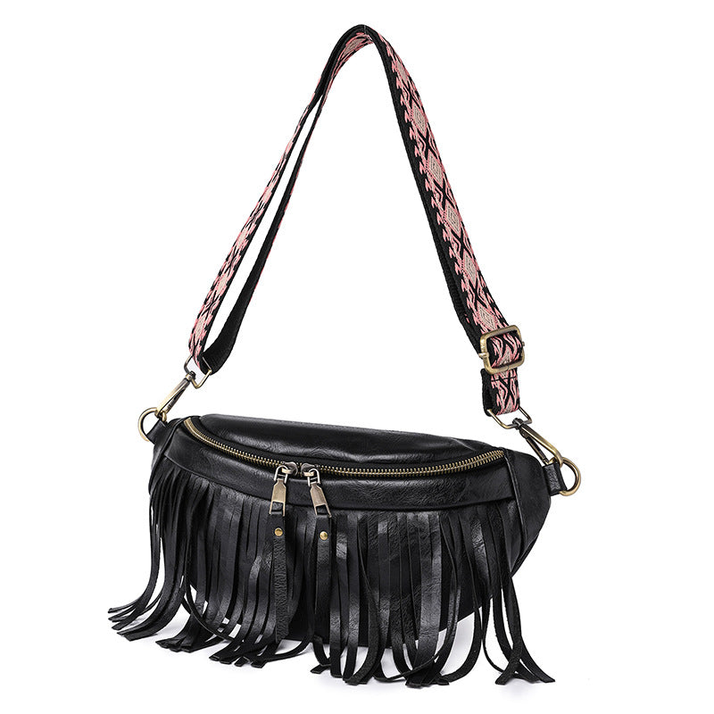 Wholesale PU Vintage Tassel Pleated Chest Bag