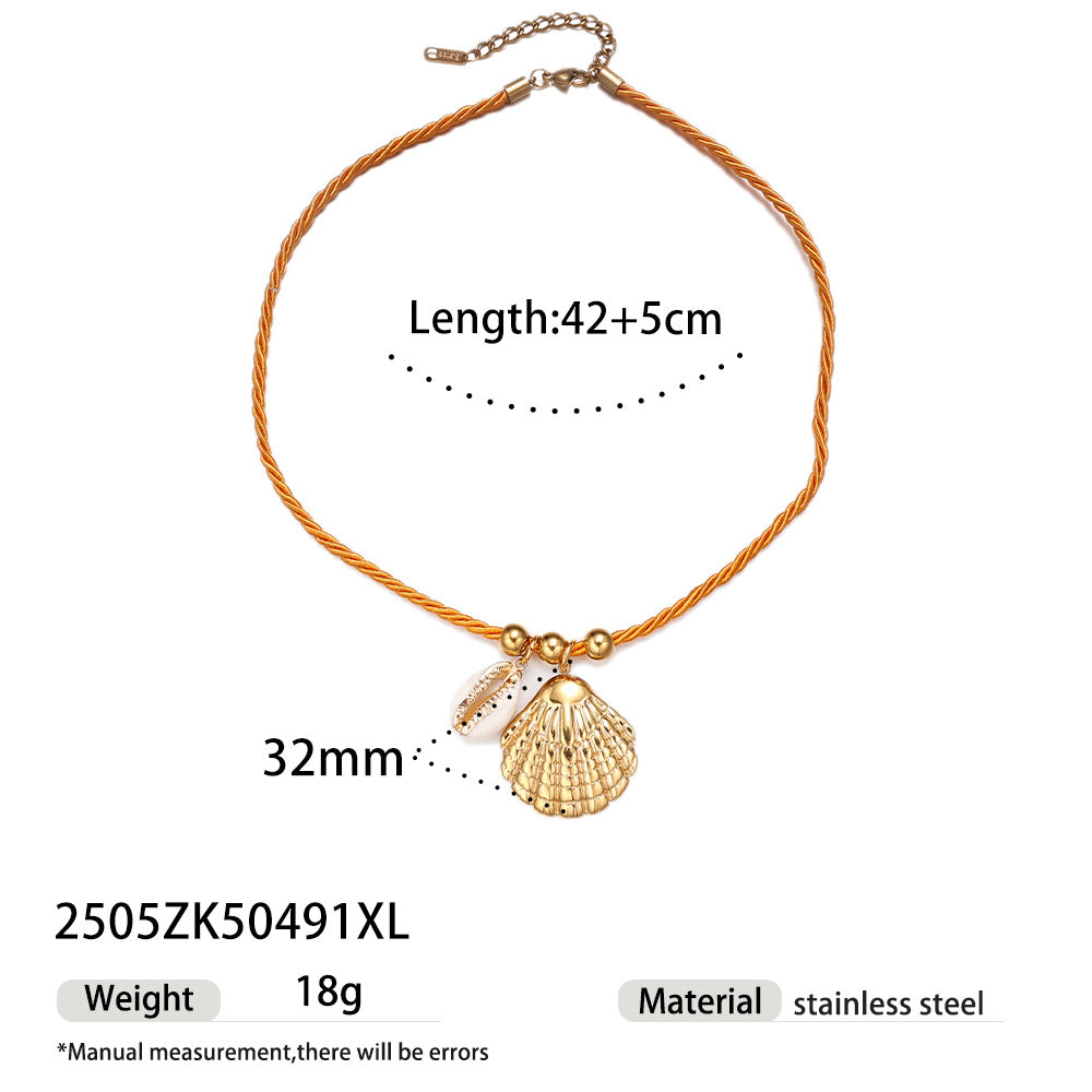 Wholesale Taina European and American Stainless Steel Necklace Women' s Niche Design Colorfulful Rope Braided Shell Starfish Shell Necklace Trendy