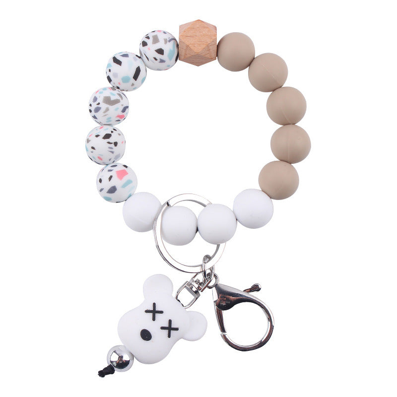 Wholesale Silicone Pearl Cartoon Bear Pendant Bracelet Keychain