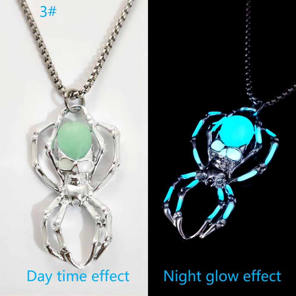 Wholesale Spider Skull Halloween Night Light Necklace