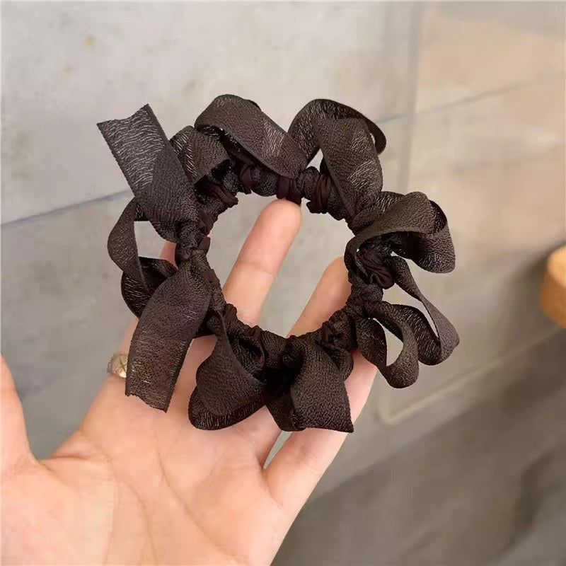 Wholesale Sweet Bow Thousand Gold Hair Ring Lace Double Gentle Rubber Tendon Fashion Embroidered Vintage Hair Rope Elegant
