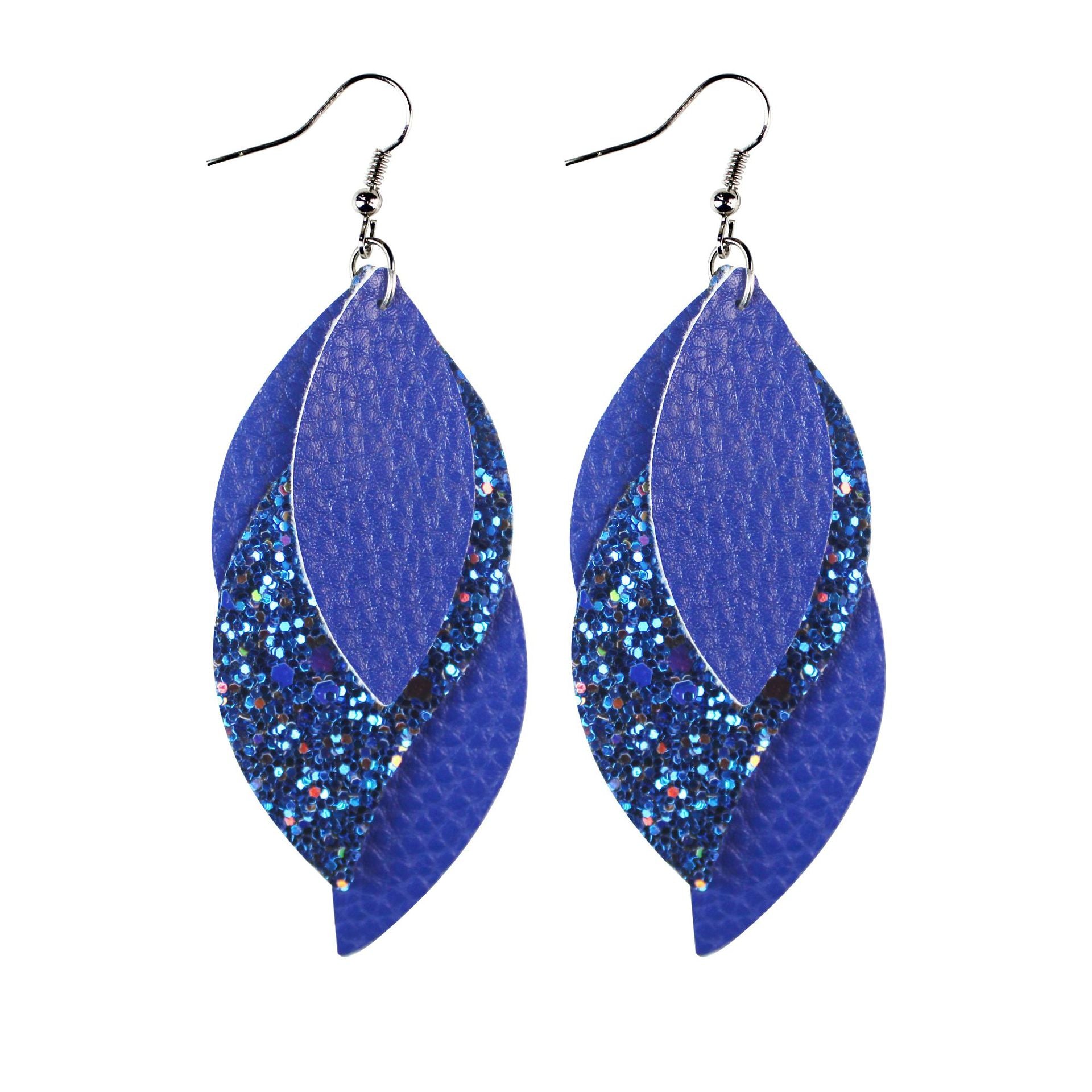 Wholesale Lychee Patterned Sequin Leaf Wave Shaped Three-layer Leather Earrings