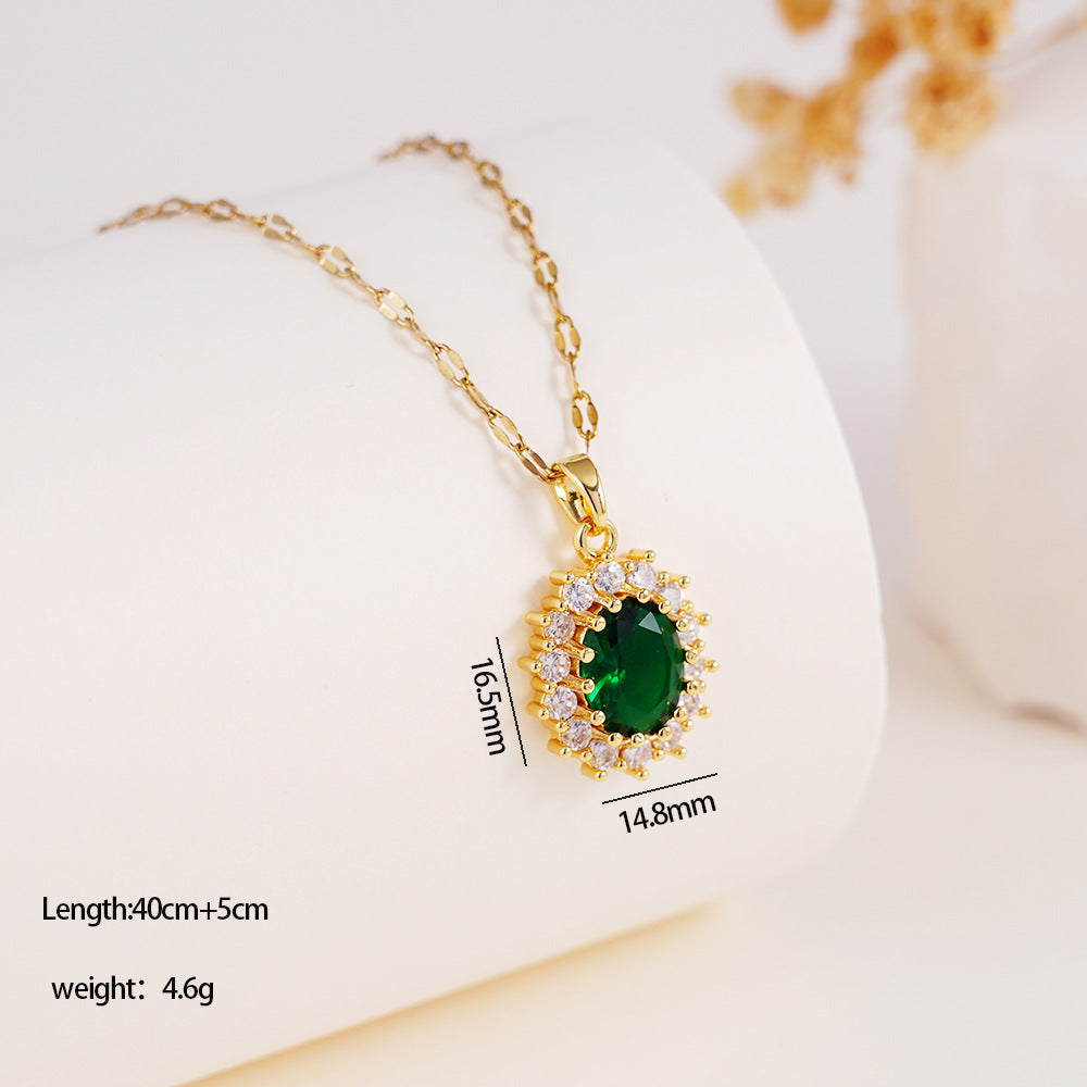 Wholesale Colorful Round Zircon  Luxury Exquisite Stainless Steel Clavicle Necklace