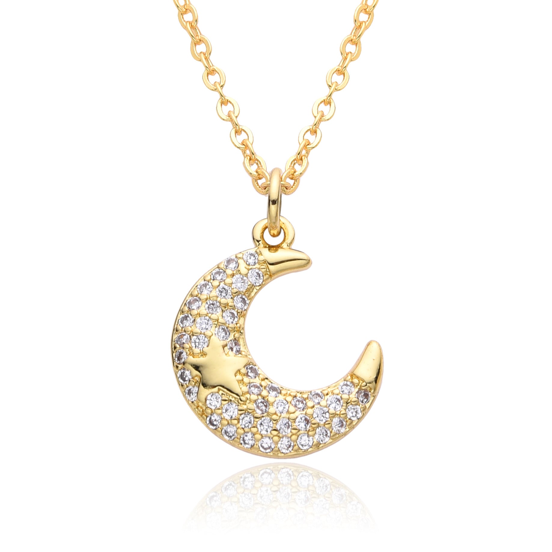 Wholesale Moon Full Diamond Necklace Clavicle Chain