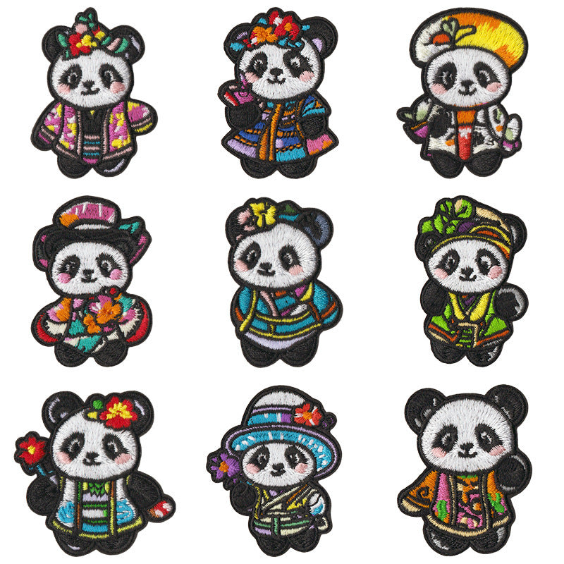 Wholesale 9 Piece Cute Panda Embroidery Patches Iron On For Kids Clothing Towel DIY Decorative Fashion Accessory