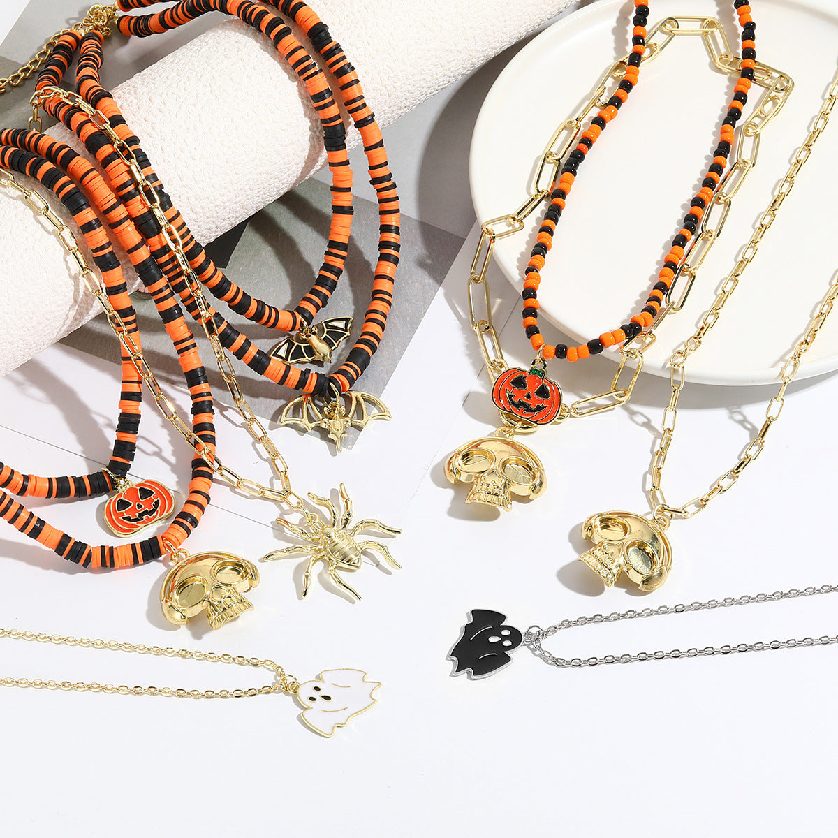 Wholesale Halloween Skull Pumpkin Zinc Alloy Necklace