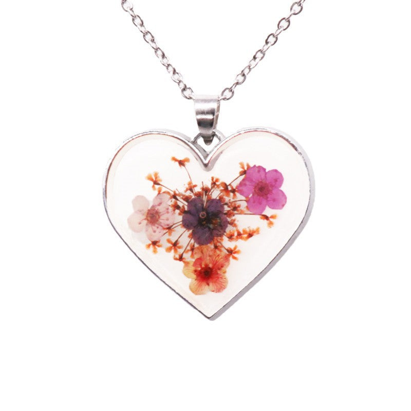 Wholesale 6pcs Resin Dried Flower Stainless Steel Necklace