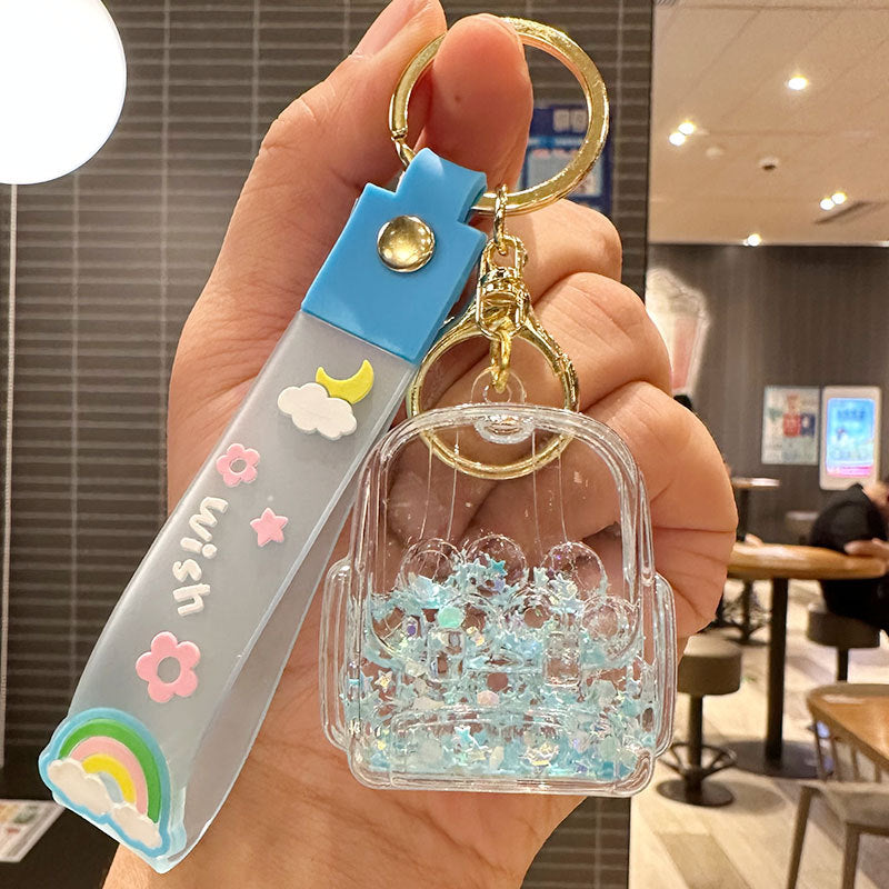 Wholesale Oil-filled Drift Bottle Schoolbag Acrylic Keychain